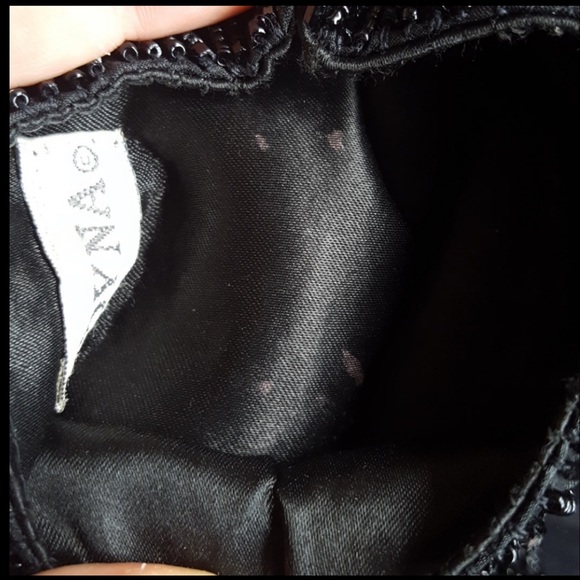 Vintage 80s Black Beaded Evening Bag by Moyna - Picture 11 of 15